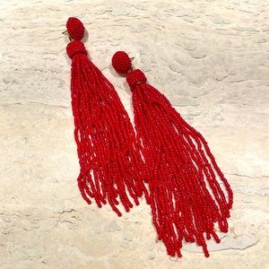 Red beaded tassel earrings